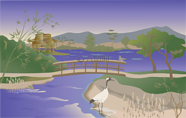 池,花園,起重機