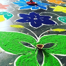 印度沙绘图,绿色,鲜花