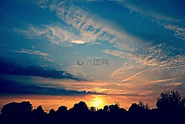日落,傍晚的天空,黃昏
