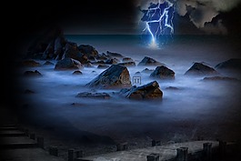閃電,海洋,夜