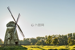 磨,草地,夏季