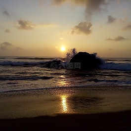 日落,海,海濱