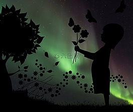 側(cè)影,兒童,花