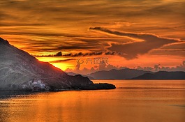 日落,日出,水