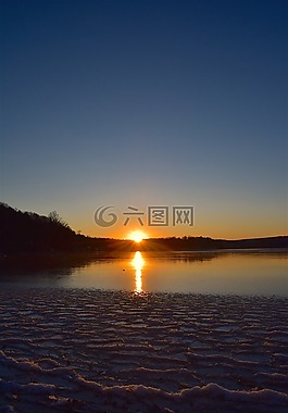 湖,日落,凍結(jié)