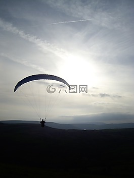滑翔傘,飛行,日落