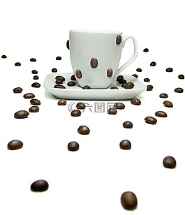 咖啡,杯,豆類