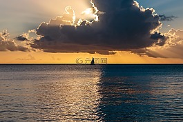 海洋日落,大西洋,巴巴多斯