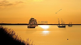 日落,水域,太陽