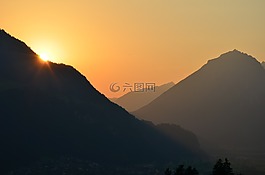 高山,日落,abendstimmung