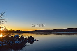 湖,日落,凍結(jié)