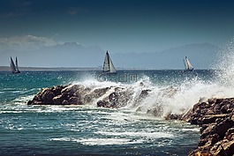 帆船,海岸,海