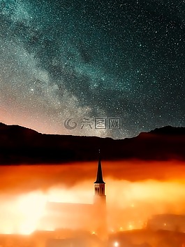 星星,日出,教堂