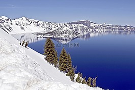 火山口湖,冬天,雪