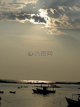 日落,海,自然