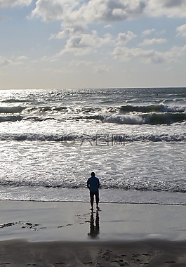 海灘,地平線,海洋