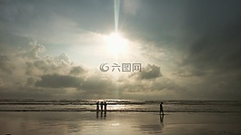 日落,海沙灘,cox'sbazar