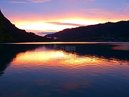 日落,abendstimmung,湖