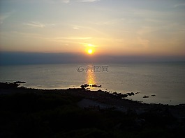 日落,海,太陽能