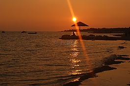 海,日落,波