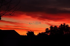 日落,天空,云