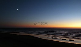 日落,海岸线,海岸