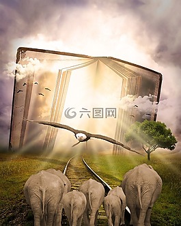幻想,書,動物