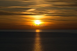日落,海,水