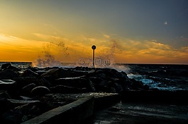 日落,噴霧,海