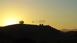 日落,日出,小山