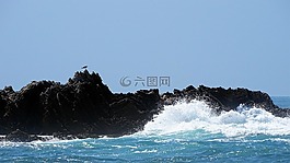 波,石,海灘