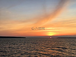 日落,湖,海
