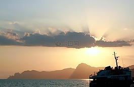 日落,景觀,地平線