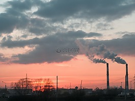 城市,日落,天空