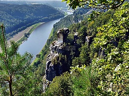 易北河到 bastei 的视图,撒克逊瑞士,景观