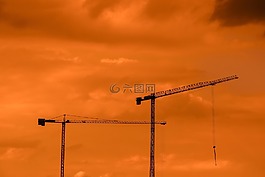 起重機,日落,天空