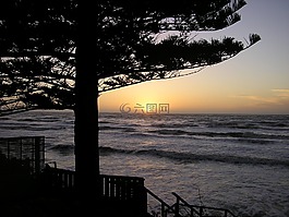 日落,新西蘭,海灘