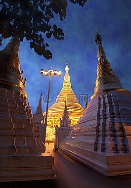 缅甸,shwedagon,在晚上寺