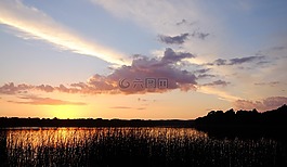 沉默,湖,日落