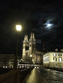 苏黎世,grossmünster,夜