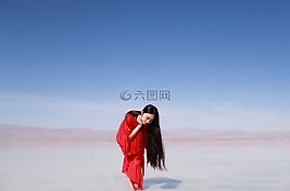 茶卡鹽湖,女生,鏡面