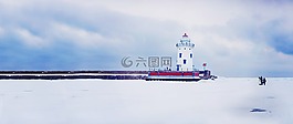 燈塔,全景圖,冬天