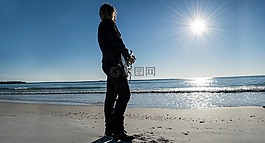 男子,吉他,海灘