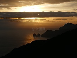 日落,水域,景觀