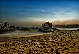 日落,海灘,沙