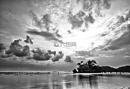 海灘,日落,沙