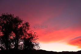 天空,日落,山