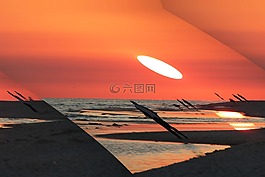 日落,太陽,海灘