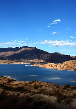 山,天空,水