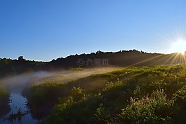 日出,薄霧,畫筆